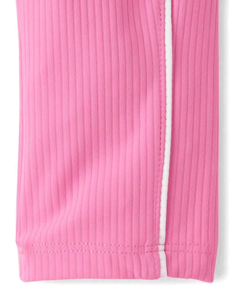 Girls Contrast Ribbed Capri Leggings