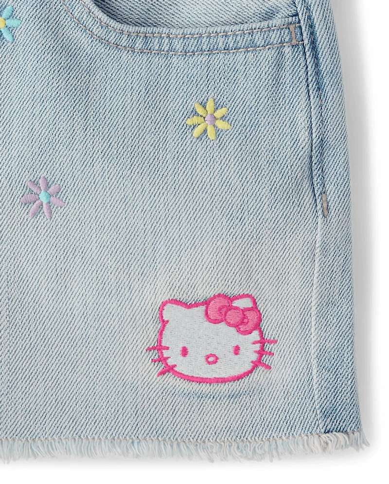 Short en jean Hello Kitty® brodé à fleurs pour filles
