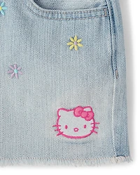 Short en jean Hello Kitty® brodé à fleurs pour filles