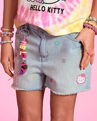 Girls Hello Kitty® Embroidered Floral Shortie Jean Shorts