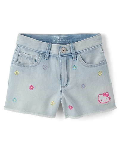 Short en jean Hello Kitty® brodé à fleurs pour filles