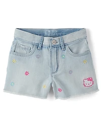 Short en jean Hello Kitty® brodé à fleurs pour filles