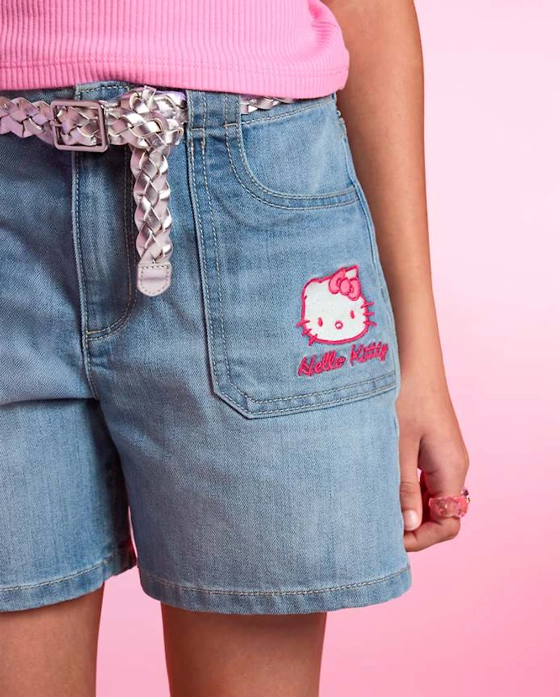 Girls Hello Kitty® Embroidered Midi Jean Shorts