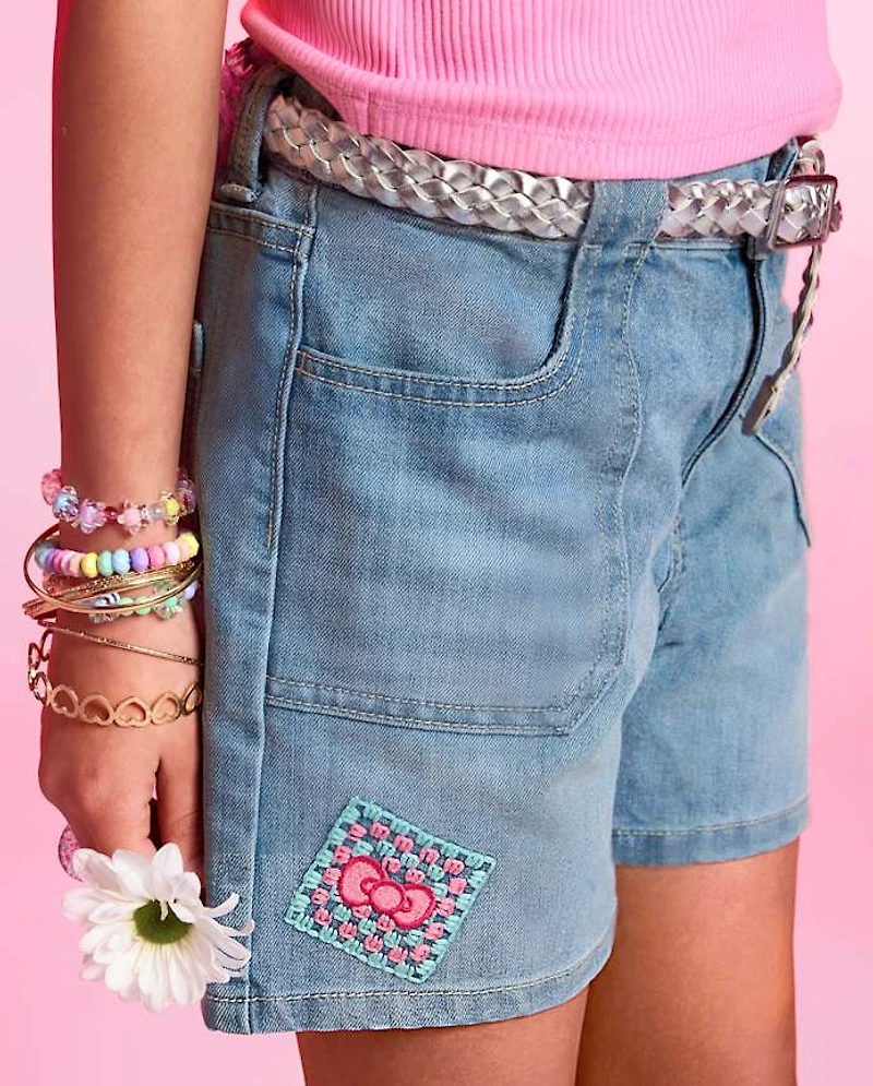 Girls Hello Kitty® Embroidered Midi Jean Shorts