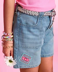 Girls Hello Kitty® Embroidered Midi Jean Shorts
