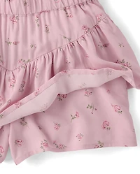 Jupe-short fluide à volants fleurie pour filles