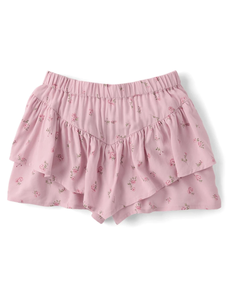 Girls Floral Tiered Flowy Skort