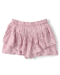 Girls Floral Tiered Flowy Skort