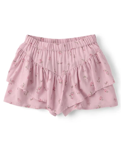 Girls Floral Tiered Flowy Skort