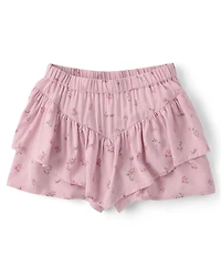 Girls Floral Tiered Flowy Skort