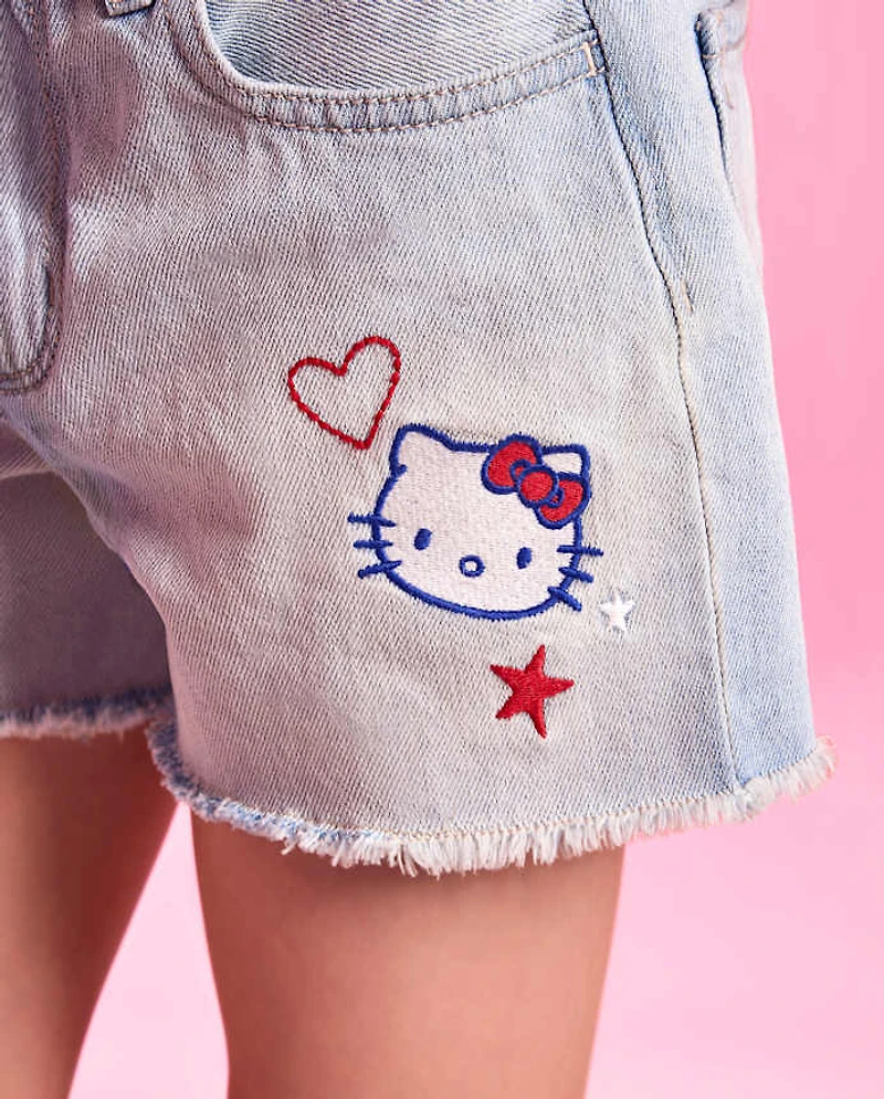 Girls Hello Kitty® Embroidered Icon Shortie Jean Shorts