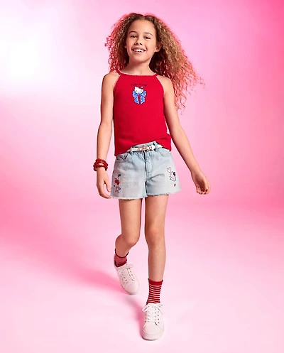 Girls Hello Kitty® Embroidered Icon Shortie Jean Shorts