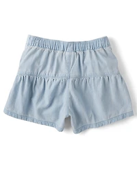 Girls Tiered Chambray Shortie Jean Shorts