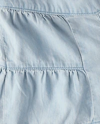 Girls Tiered Chambray Shortie Jean Shorts