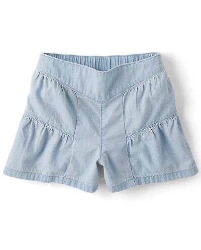 Girls Tiered Chambray Shortie Jean Shorts