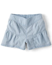Girls Tiered Chambray Shortie Jean Shorts