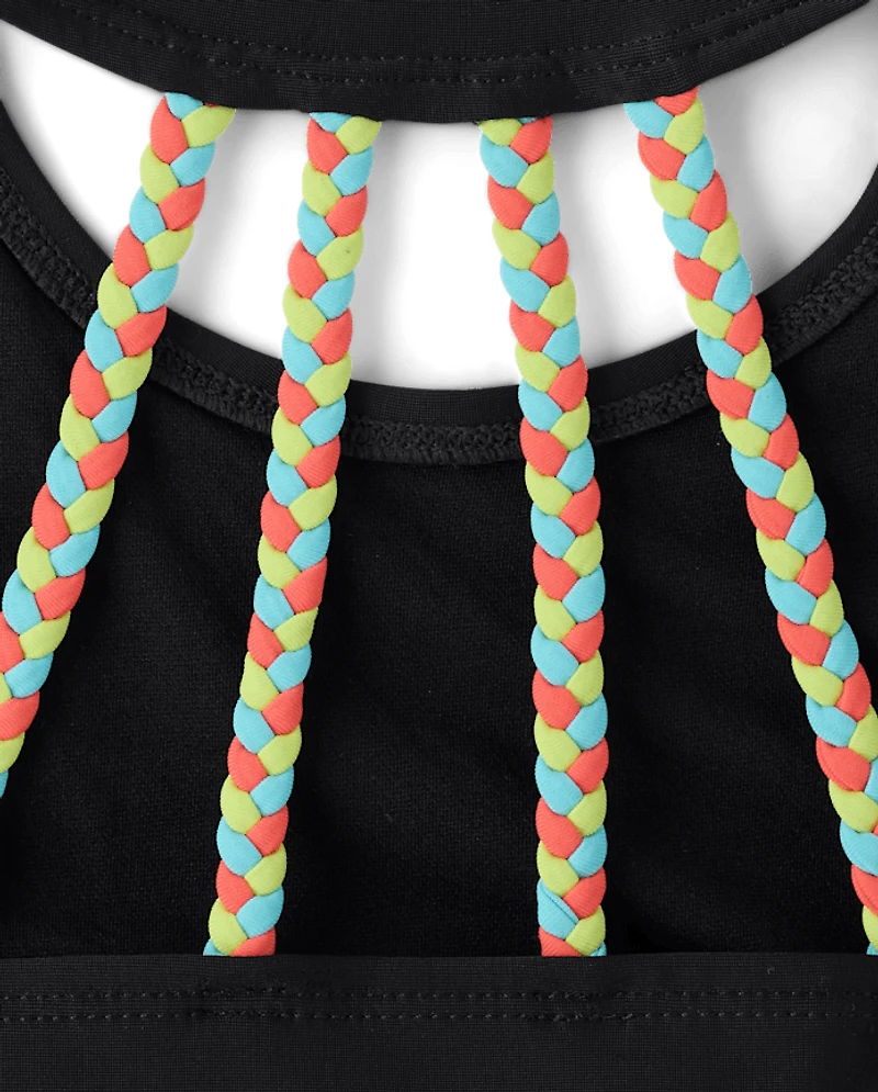 Girls Contrast Braided Tankini Swimsuit