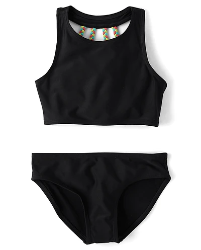 Girls Contrast Braided Tankini Swimsuit