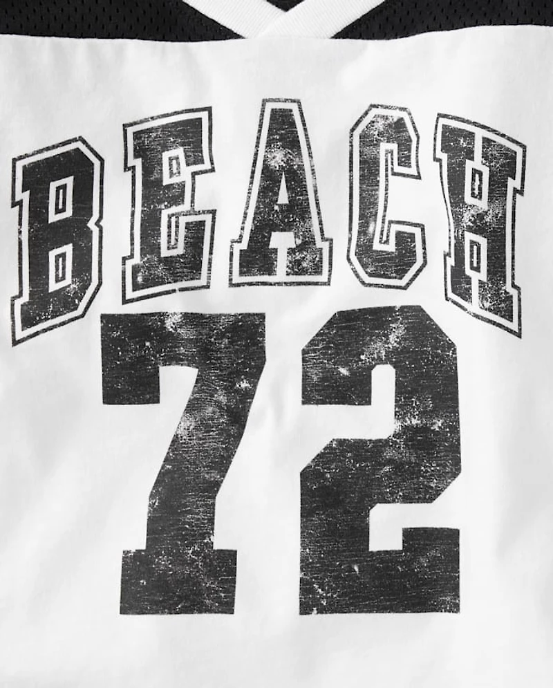 Girls Quick Dry Graphic Mesh Cropped Football Tee