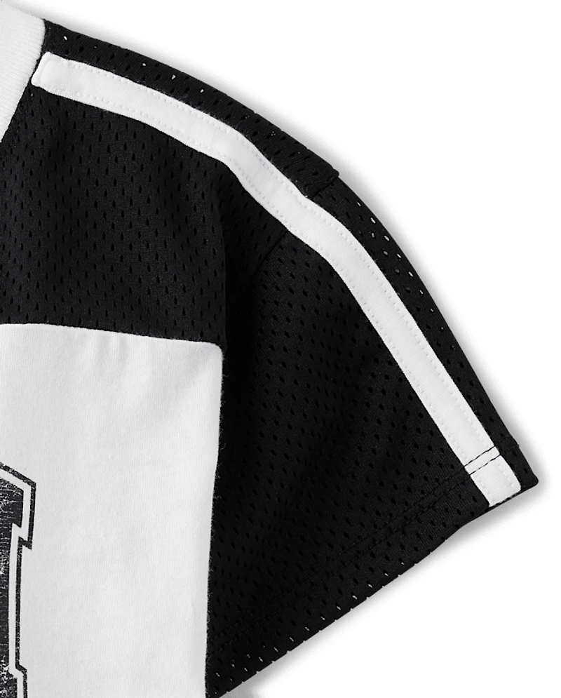 Girls Quick Dry Graphic Mesh Cropped Football Tee