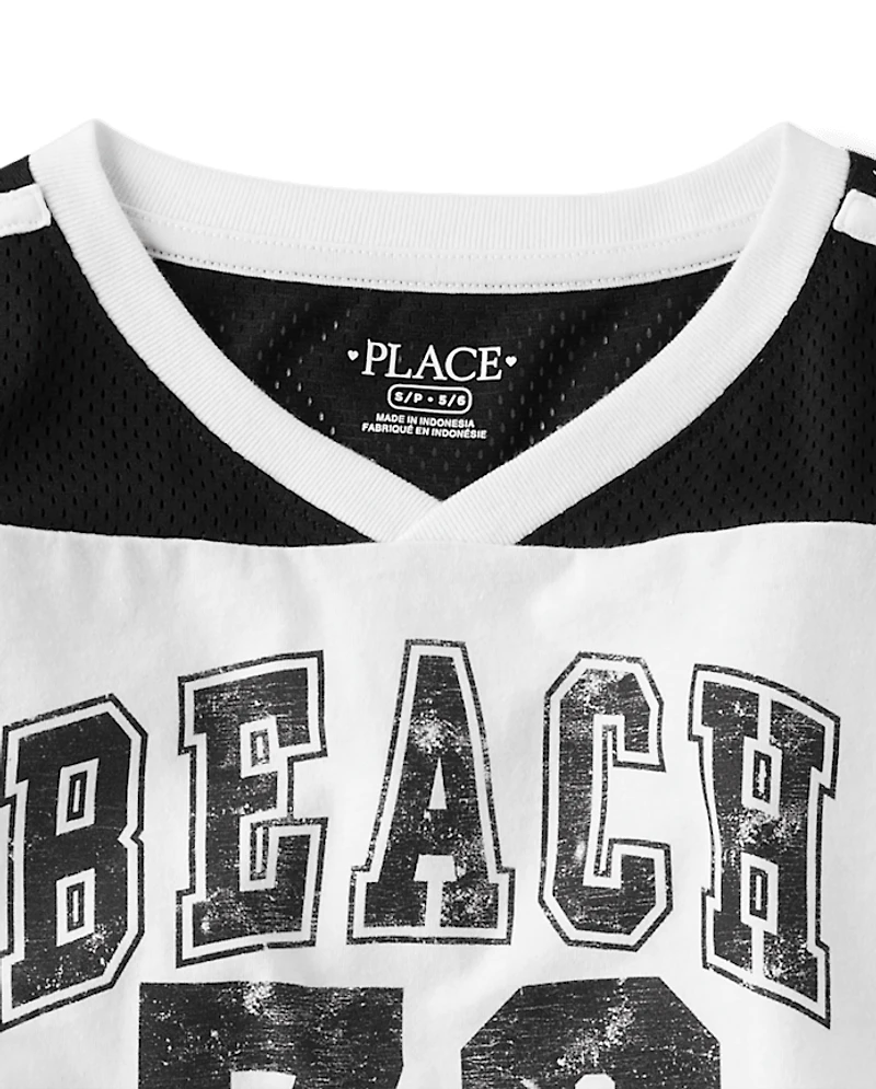 Girls Quick Dry Graphic Mesh Cropped Football Tee