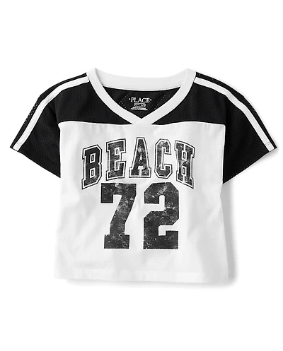 Girls Quick Dry Graphic Mesh Cropped Football Tee