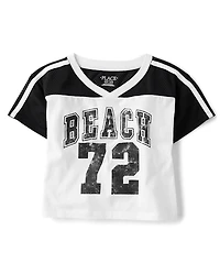 Girls Quick Dry Graphic Mesh Cropped Football Tee