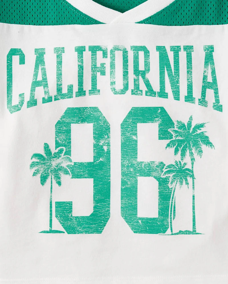 Girls Quick Dry Graphic Mesh Cropped Football Tee