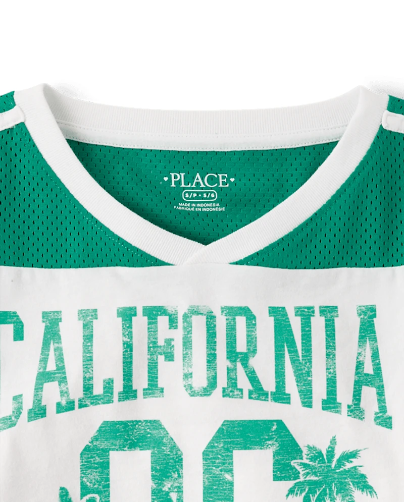 Girls Quick Dry Graphic Mesh Cropped Football Tee