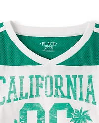 Girls Quick Dry Graphic Mesh Cropped Football Tee