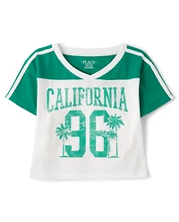 Girls Quick Dry Graphic Mesh Cropped Football Tee