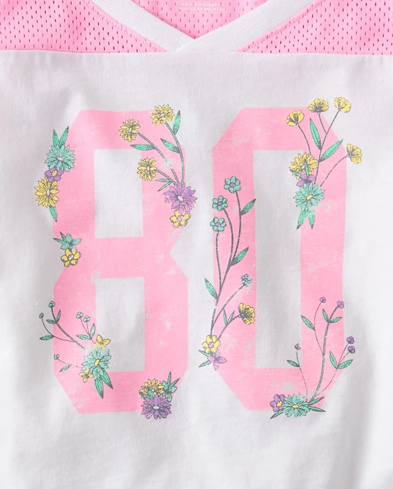 Girls Quick Dry Graphic Mesh Cropped Football Tee