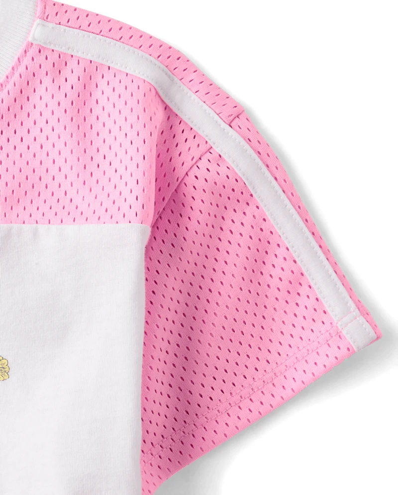 Girls Quick Dry Graphic Mesh Cropped Football Tee