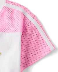 Girls Quick Dry Graphic Mesh Cropped Football Tee