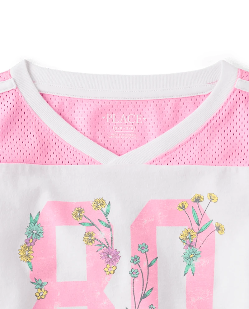 Girls Quick Dry Graphic Mesh Cropped Football Tee