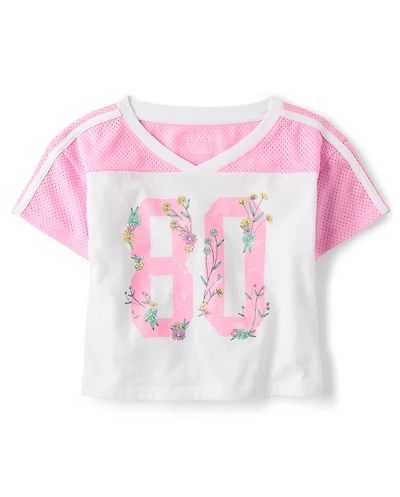 Girls Quick Dry Graphic Mesh Cropped Football Tee