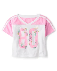 Girls Quick Dry Graphic Mesh Cropped Football Tee