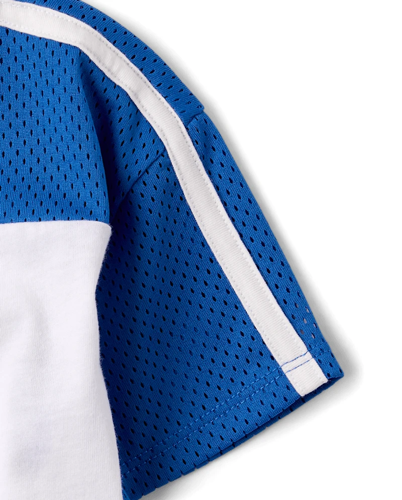 Girls Quick Dry Graphic Mesh Cropped Football Tee