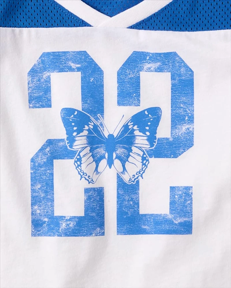 Girls Quick Dry Graphic Mesh Cropped Football Tee