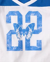 Girls Quick Dry Graphic Mesh Cropped Football Tee