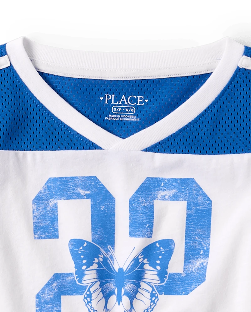 Girls Quick Dry Graphic Mesh Cropped Football Tee