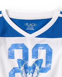 Girls Quick Dry Graphic Mesh Cropped Football Tee