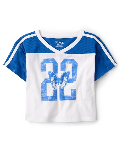 Girls Quick Dry Graphic Mesh Cropped Football Tee