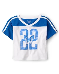 Girls Quick Dry Graphic Mesh Cropped Football Tee
