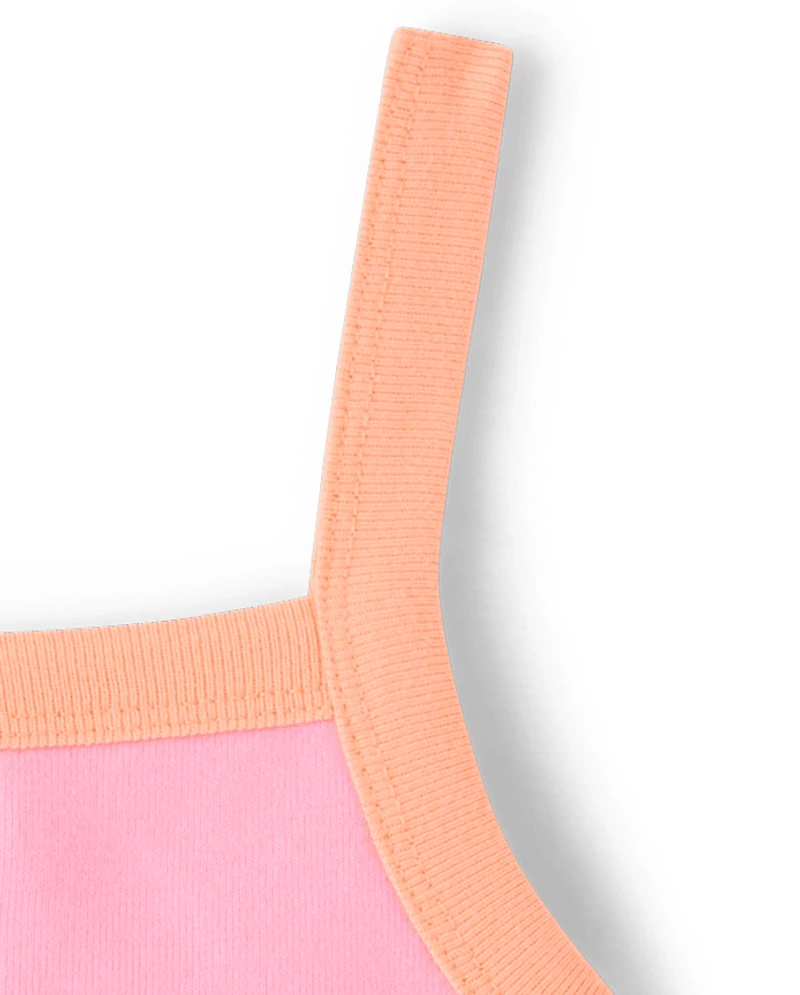 Girls Colorblock Ribbed Graphic Tank Top