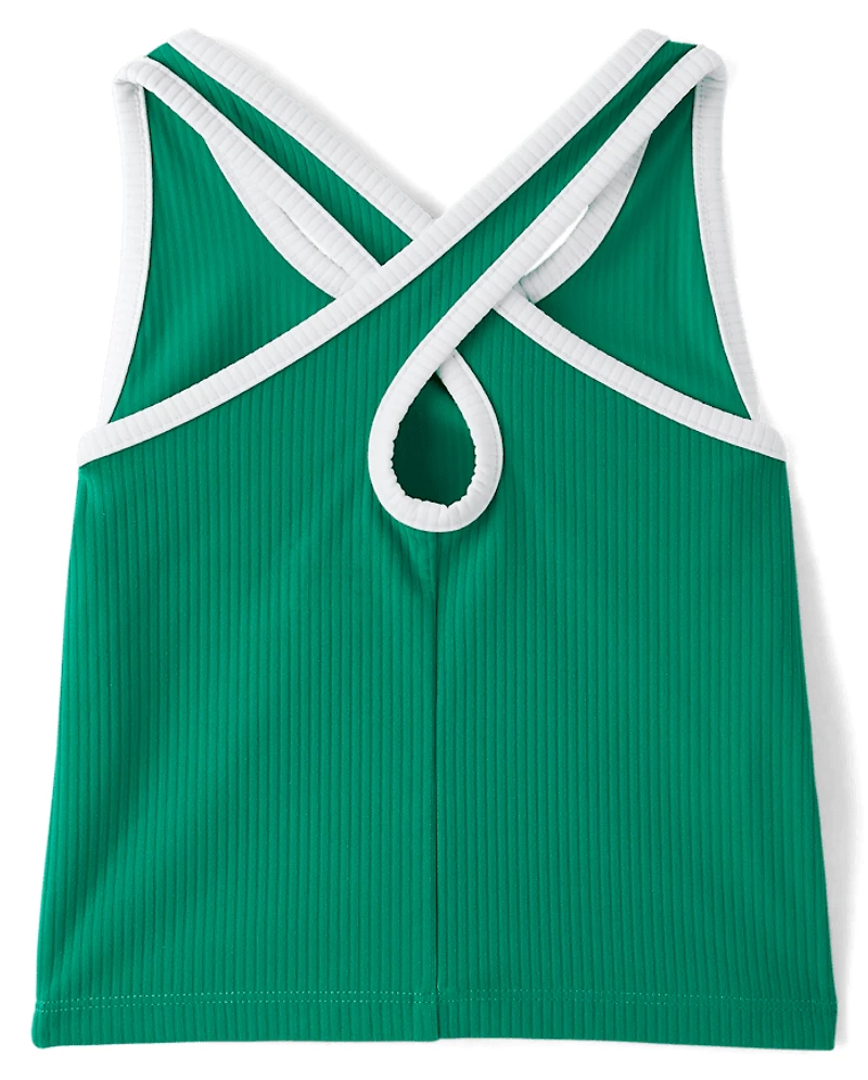 Girls Contrast Ribbed Cross Back Tank Top
