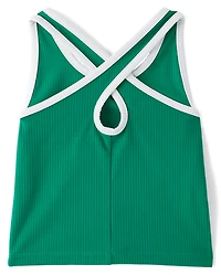 Girls Contrast Ribbed Cross Back Tank Top