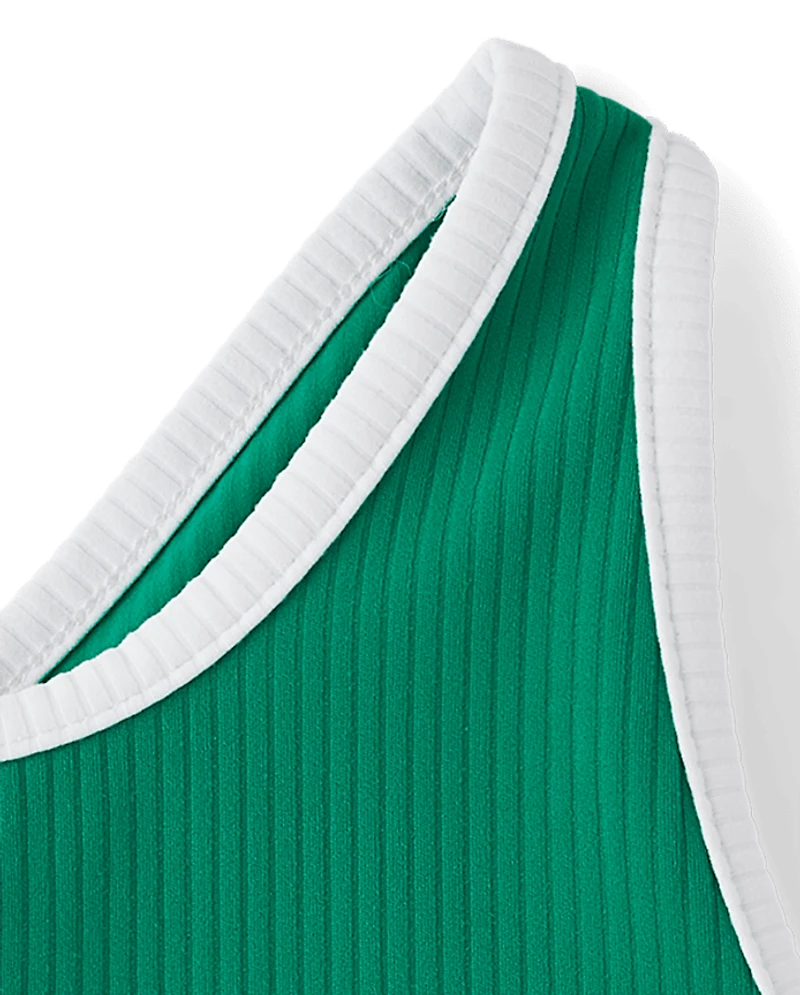 Girls Contrast Ribbed Cross Back Tank Top