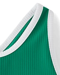 Girls Contrast Ribbed Cross Back Tank Top