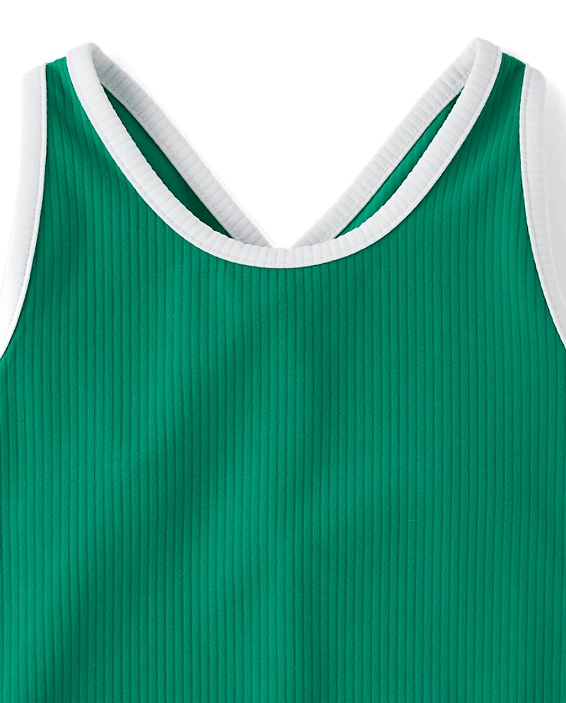 Girls Contrast Ribbed Cross Back Tank Top